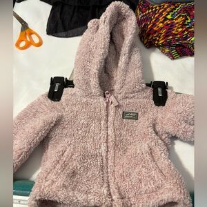 Eddie Bauer Baby Girl 6/9 month Sherpa Plush Hooded Full zip Jacket w/bear ears‎